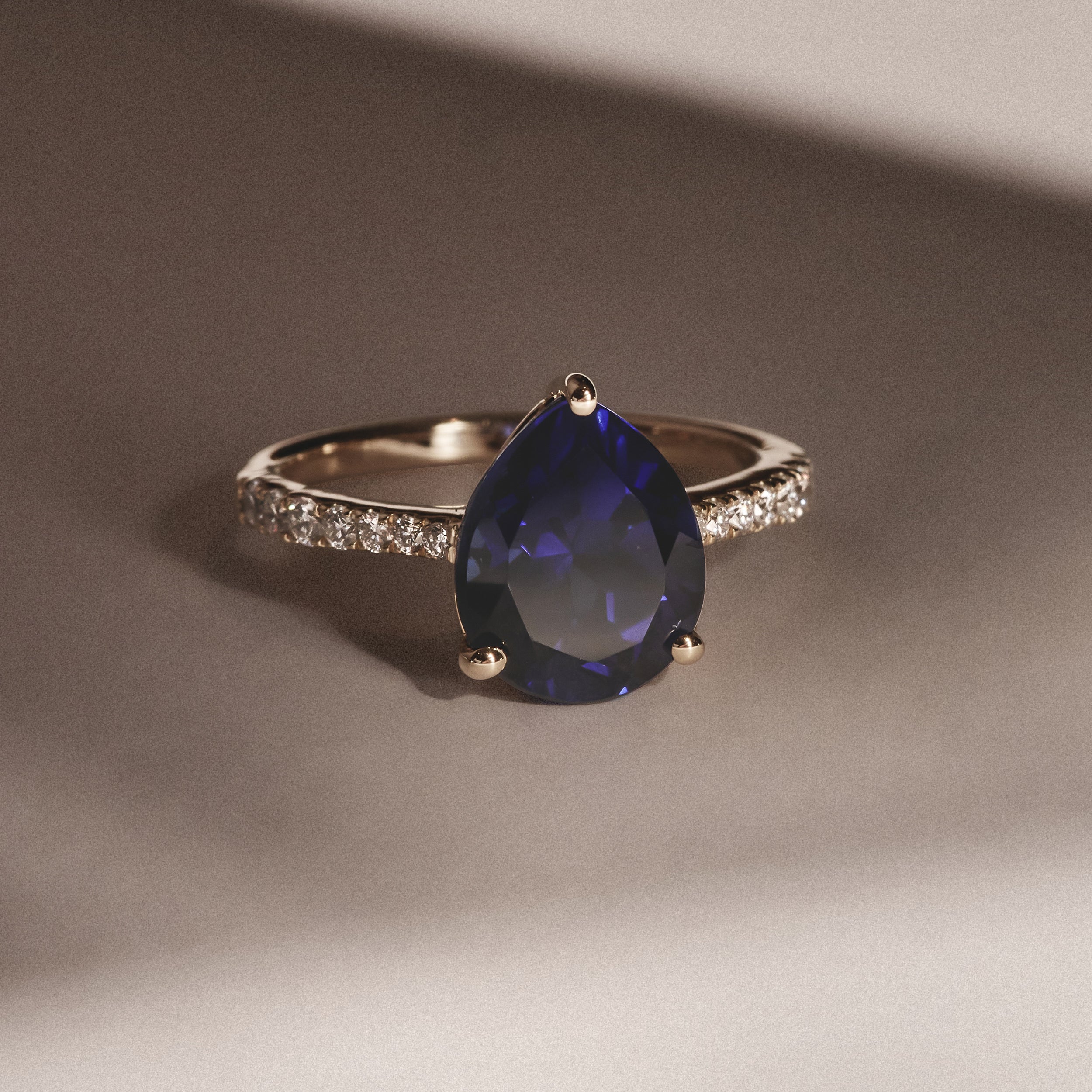 Astra 3.10ct Lab Sapphire and Diamond Shoulder Set Pear Cut Ring in 18K Gold Vermeil